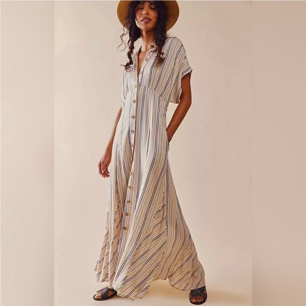 Free People Rowan Stripes Button Front Maxi Dress
